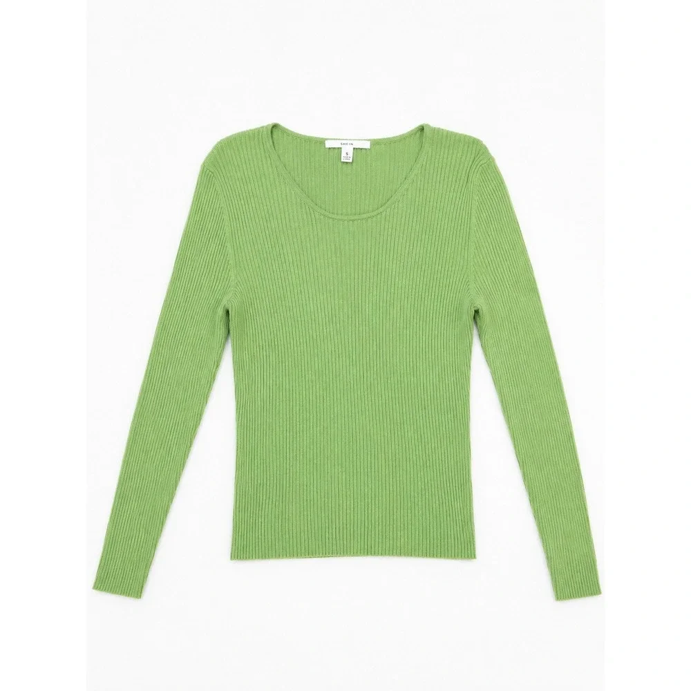 Merona Ribbed Long Sleeve Scoop Neck Pullover Sweater Lime Green XL Slim Fit